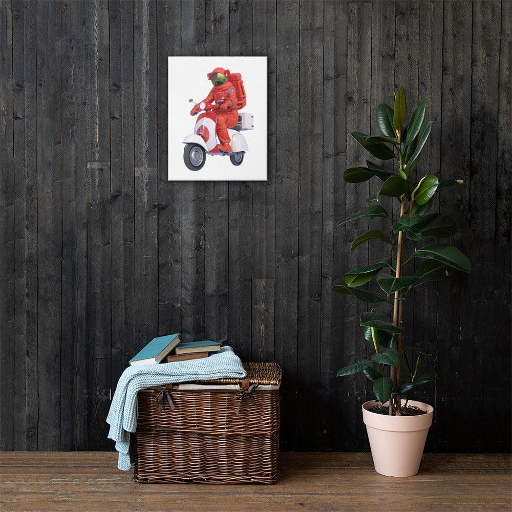 Canvas Print - Nail the landing - Billie Atoms on red Vespa - Billions of Atoms