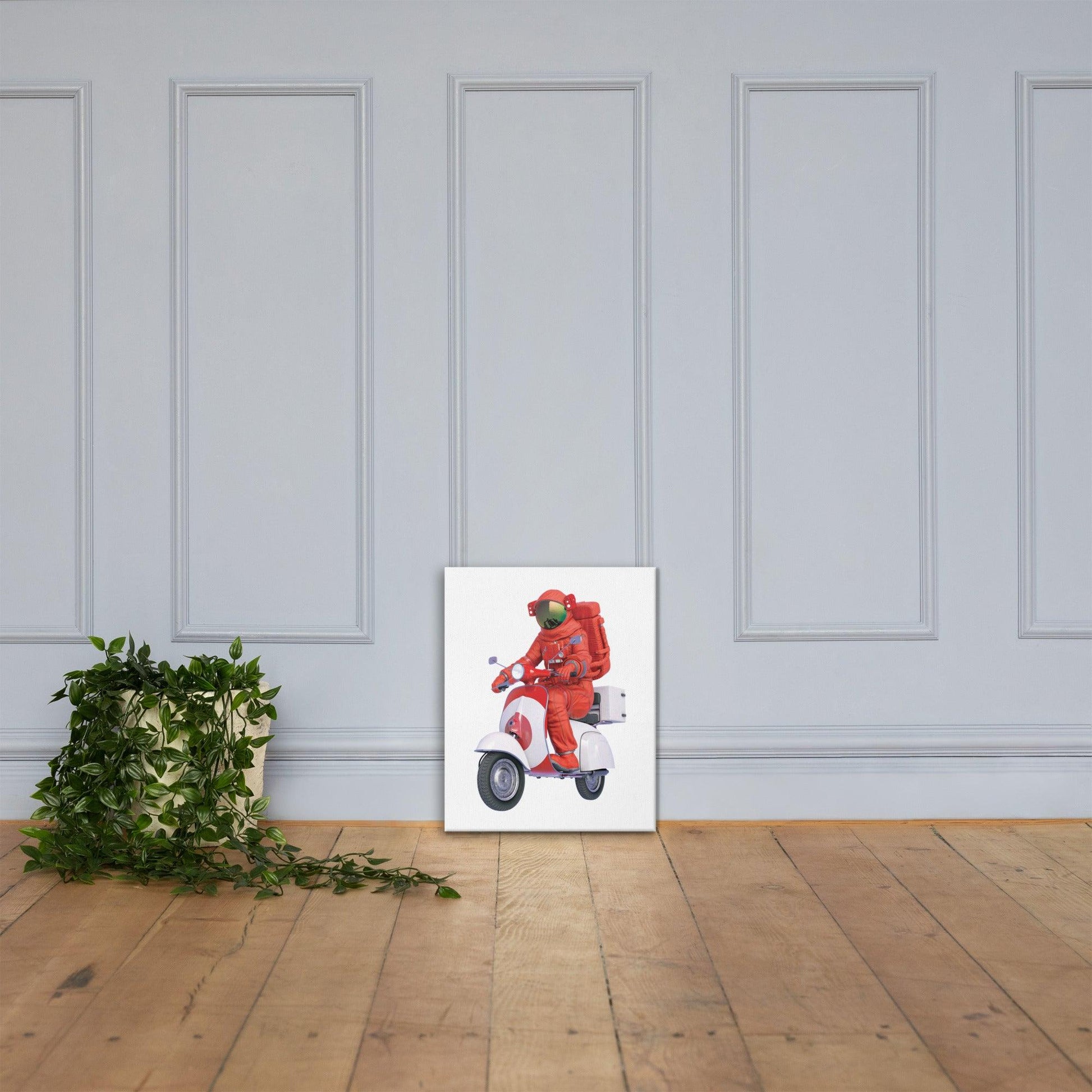 Canvas Print - Nail the landing - Billie Atoms on red Vespa - Billions of Atoms