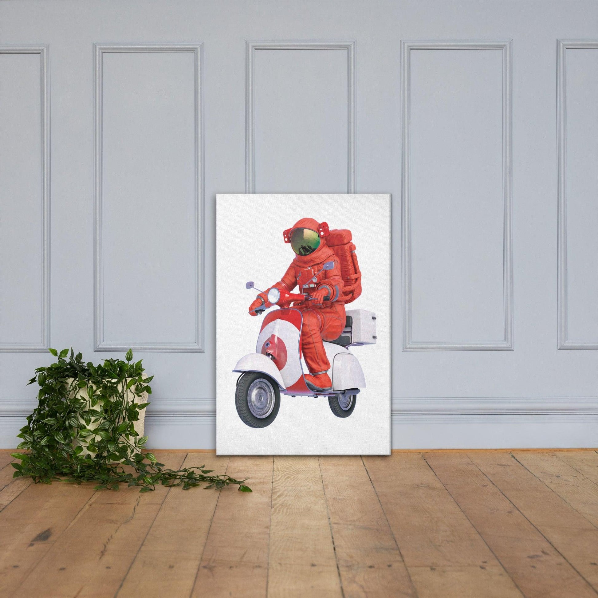 Canvas Print - Nail the landing - Billie Atoms on red Vespa - Billions of Atoms