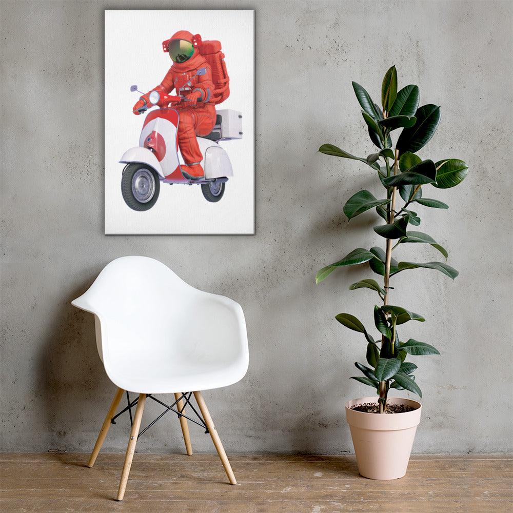 Canvas Print - Nail the landing - Billie Atoms on red Vespa - Billions of Atoms