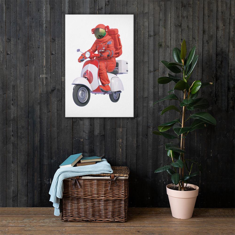 Canvas Print - Nail the landing - Billie Atoms on red Vespa - Billions of Atoms